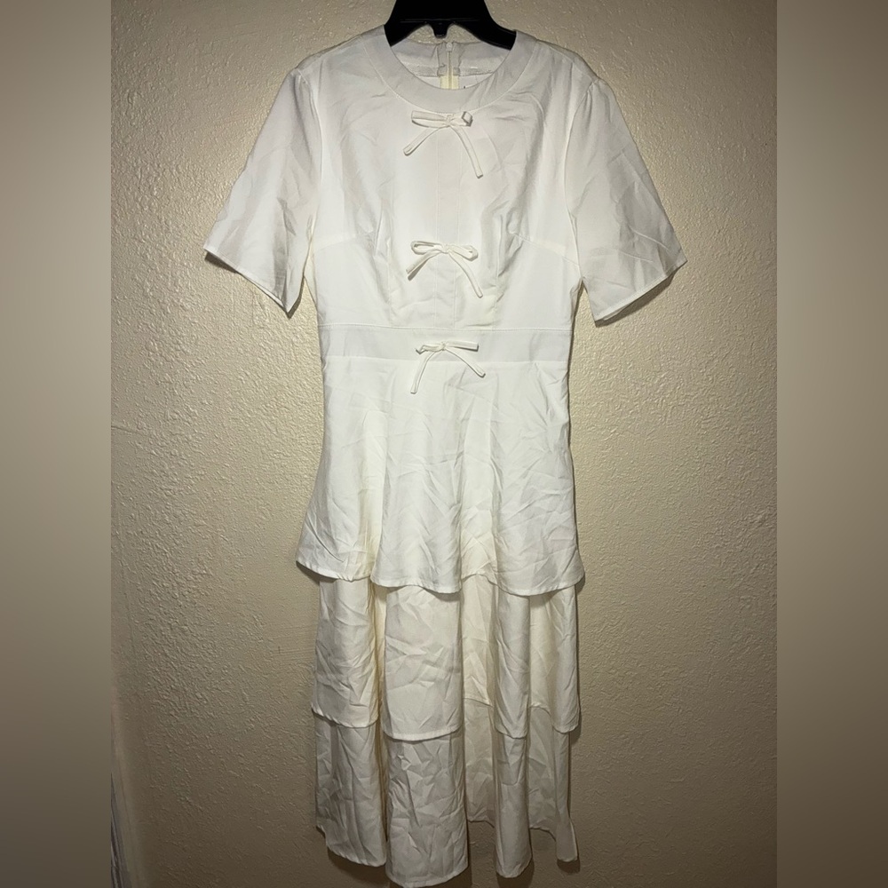 SHEIN White Bow Accent Midi Dress